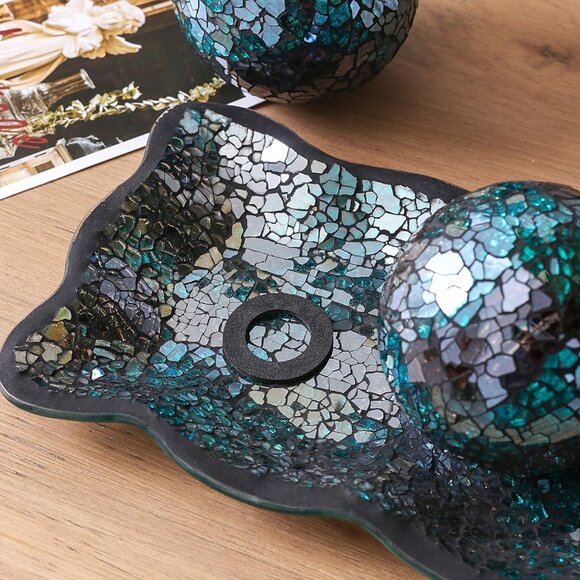 New 12.4" Mosaic Glass Decorative Tray with 3 Decorative Orbs, Living Room Decor - Picture 11 of 12